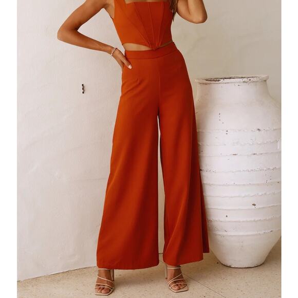 Hello Molly So Automatic High Rise Wide Leg Casual Pants Rust Brown S - Picture 1 of 11
